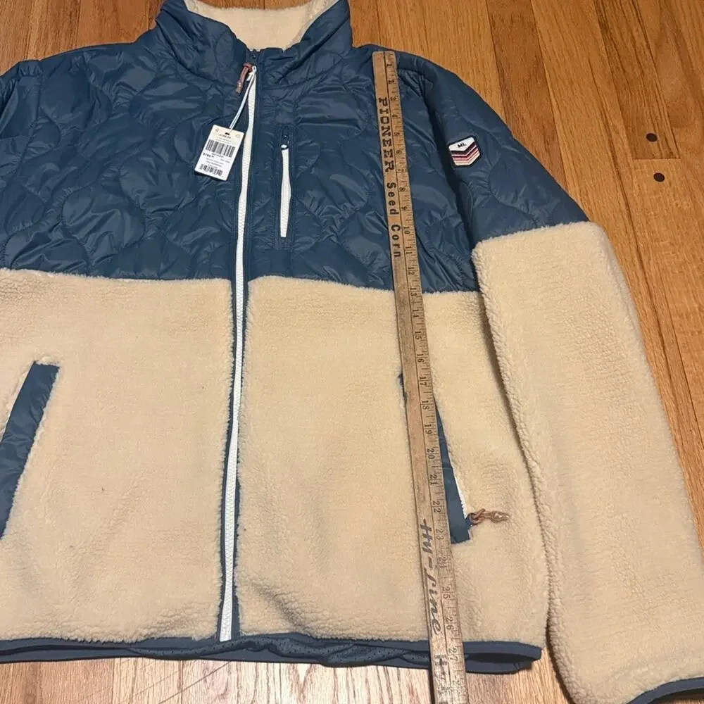 NEW Marine Layer Orion Blue & Natural Quilted Bariloche Sherpa Jacket Size XL